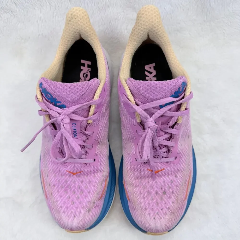 HOKA Clifton 9 Womens Running Shoes Pink Blue Size 8.5 Athletic Sneakers Shoe